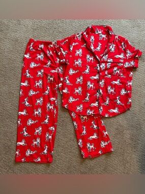 Kate spade small pajamas PJs black red floral poppy button shirt lightweight